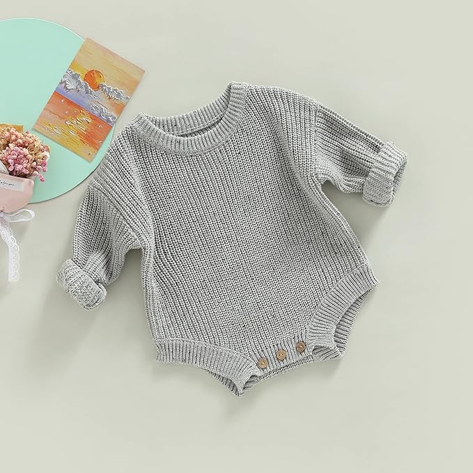 FYBITBO Baby Girl Boy Sweater Knit Oversized Pullover Sweatshirt Romper Onesie Warm Fall Winter Clothes Outfit Newborn