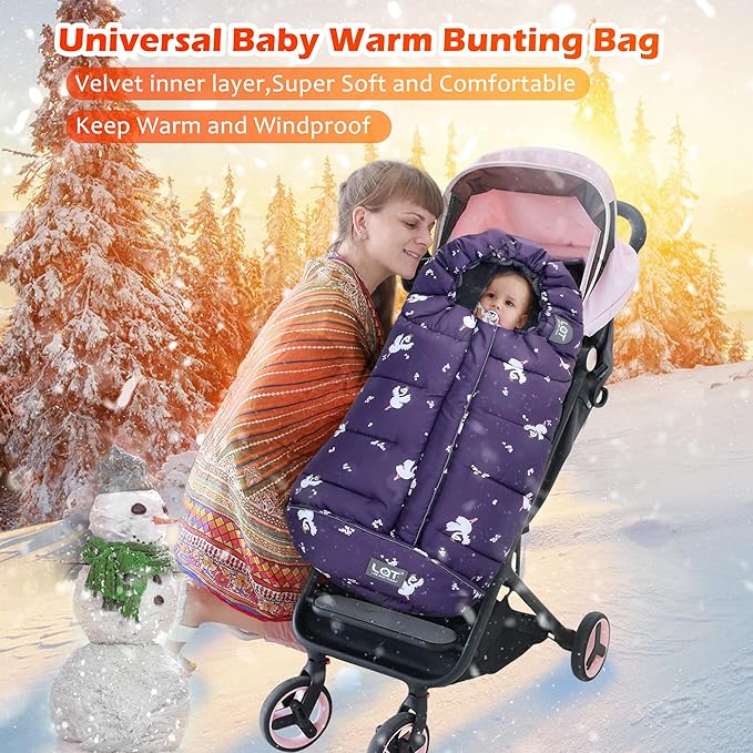 LAT Baby Warm Bunting Bag Universal,Stroller Sleeping Bag Cold Weather,Waterproof Toddler Footmuff(Basic,Purple Swan)
