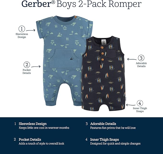 Gerber baby-boys Short Leg and Long Leg Romper Set
