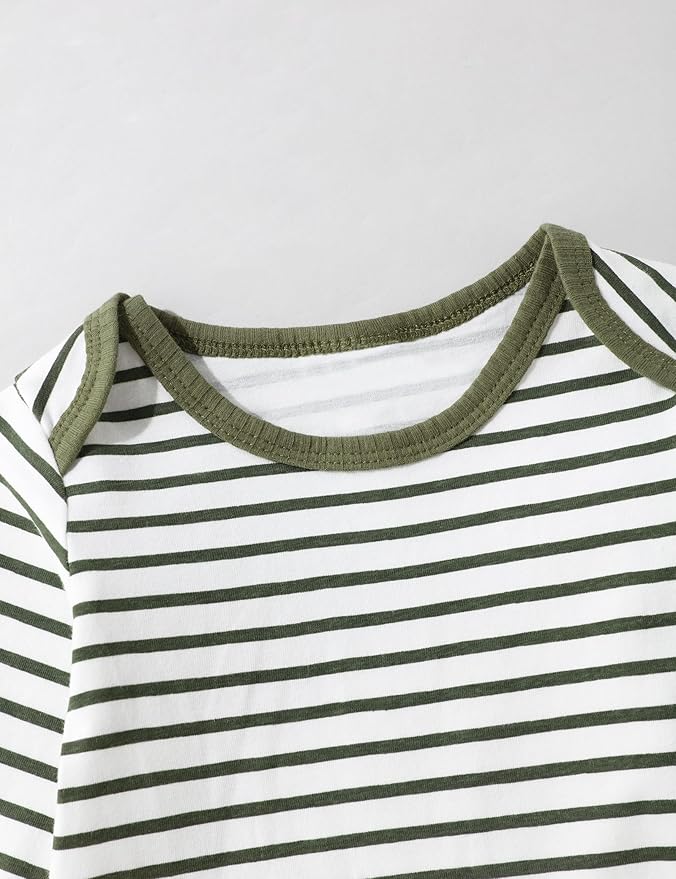 oklady Baby Boy Clothes Stripe Pattern Print Romper Top and Baby Overalls with Hat 0-18 Months Baby Boy Outfits