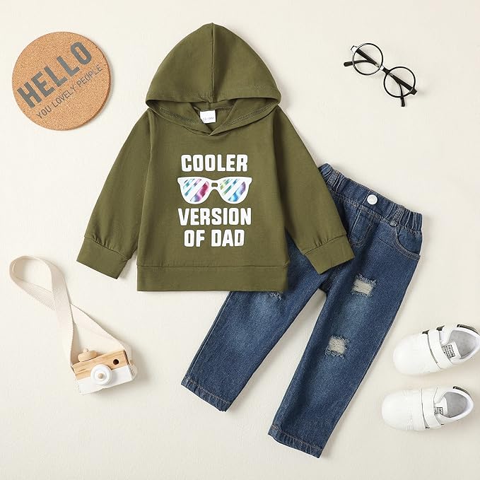 NZRVAWS Baby Boy Clothes Toddler Boy Outfit 2 3 4T 6 12 18 24 Month Fall Winter Hoodie Ripped Jeans Clothing