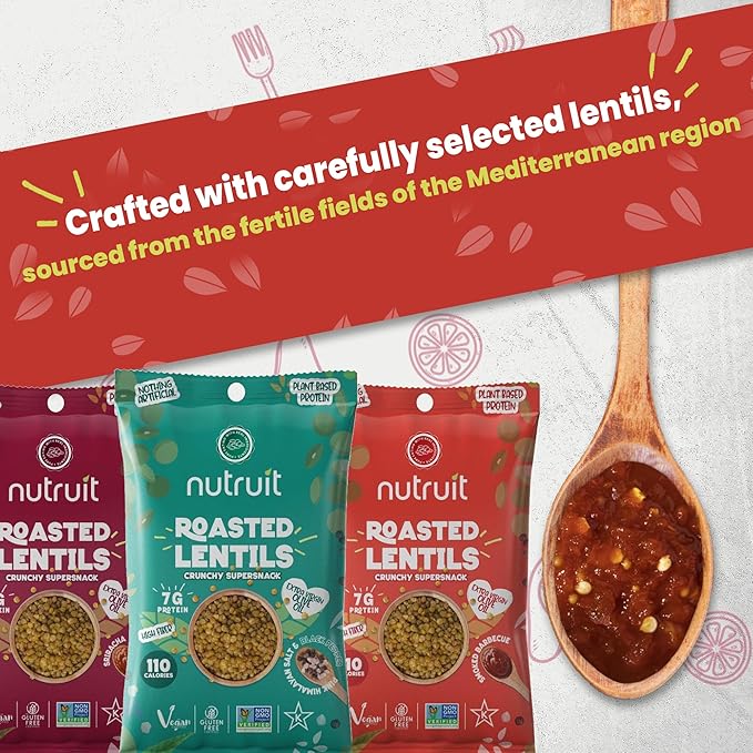 Nutruit Roasted Lentil Snacks - Tasty Snack Box with Vegan, Gluten Free, Non-GMO, High Protein, Low Calorie, Healthy On-The-Go Low Calorie Lentils Snacks - 1.2oz Packs (20-Pack Variety Box)
