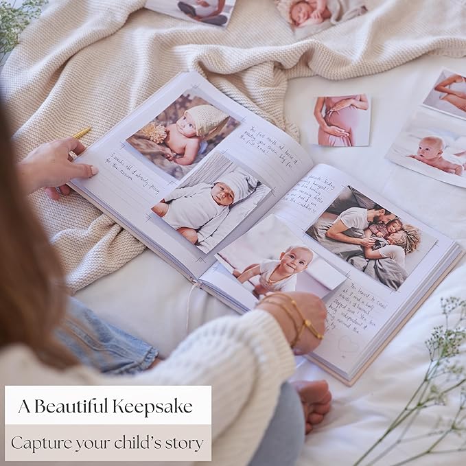 Baby Memory Book – Cream Fabric Baby Journal for Boys or Girls | Keepsake Scrapbook & Photo Album from Birth to Age 5 | Newborn Gift for Baby Shower or New Parents