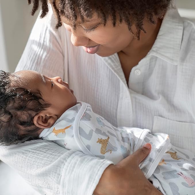 aden + anais Essentials Easy Swaddle Wrap Quick Change with Bottom Zipper, Snug Cotton Knit Baby Wrap Swaddle Blanket for Newborns, TOG 1.0, 3-Pack, Alphabet Animals, 0-3 Months, Small/Medium