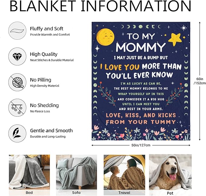 Mom to Be Gifts for Mothers Day, Pregnancy Gifts, First Time Mom Gifts, Promoted to Mom Gifts, Flannel Soft Blankets and Throws for New Mommy 50x60in