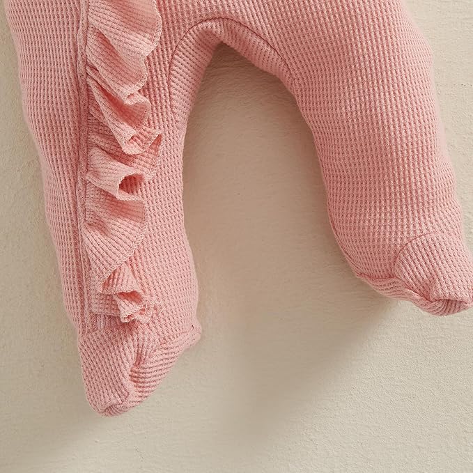 Fanvereka Newborn Infant Baby Girl Fall Outfit Romper 3 6 12 Months Girls Long Sleeve Full Length Zipper Footie Headband