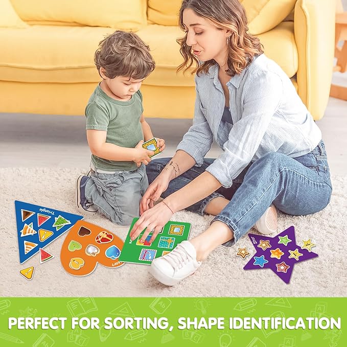 EAMAY Shape Sorter Toy for Toddler, Shape Puzzles and Matching Games Set with 8 Sorting Mats and 48 Everyday Objects Pieces - Learning Sorting Toys for Kids