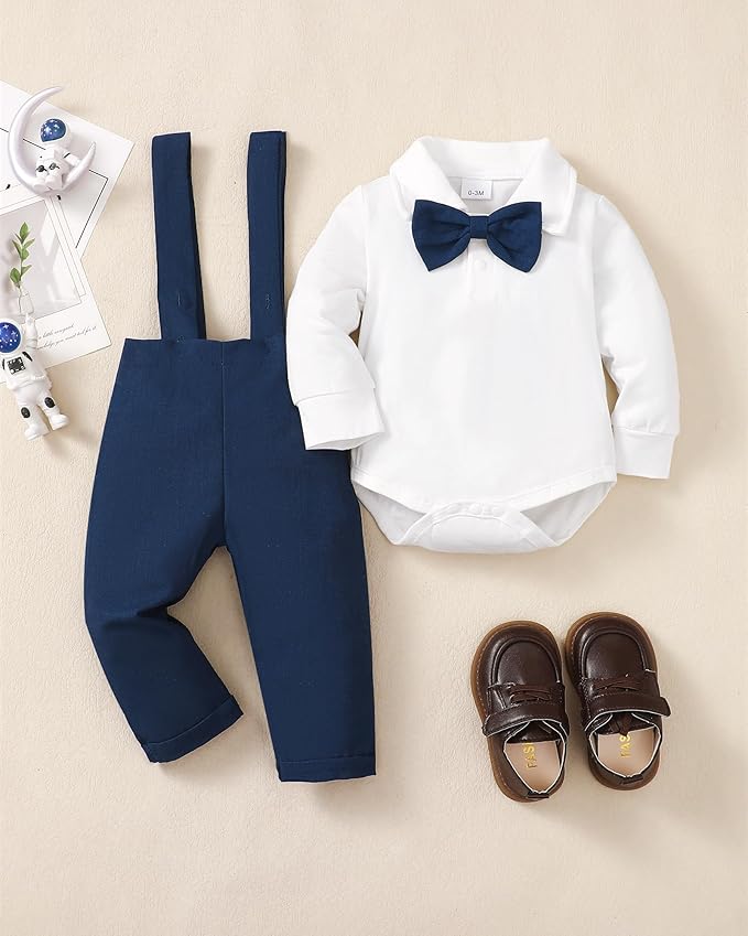Newborn Baby Boy Clothes Gentleman Wedding Suit Infant Outfits Formal Dress Shirt+Bowtie+Suspender Pants
