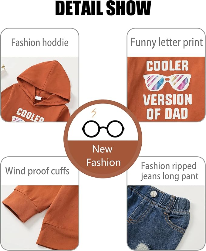 NZRVAWS Baby Boy Clothes Toddler Boy Outfit 2 3 4T 6 12 18 24 Month Fall Winter Hoodie Ripped Jeans Clothing