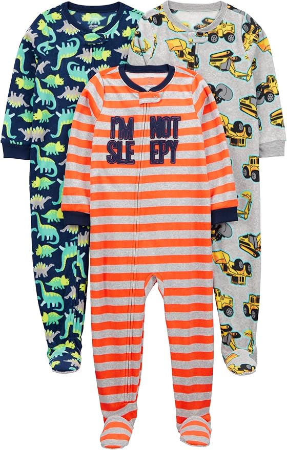 Simple Joys by Carter's Toddlers and Baby Boys' Loose-Fit Flame Resistant Fleece Footed Pajamas, Pack of 3