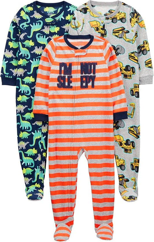 Simple Joys by Carter's Toddlers and Baby Boys' Loose-Fit Flame Resistant Fleece Footed Pajamas, Pack of 3