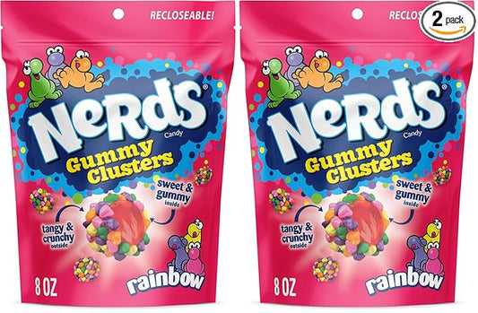 Nerds Gummy Clusters Candy, Rainbow, Resealable 8 Ounce Bag (Pack of 2)
