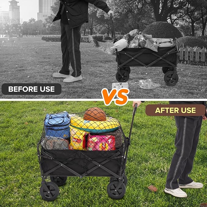 Kaskawise Cargo Net for Collapsible Foldable Wagon, Beach Cart, Garden Cart - Elastic Heavy Duty Nylon Cover With 6 Hooks - Outdoor Accessories (43.3"27.6", Black)