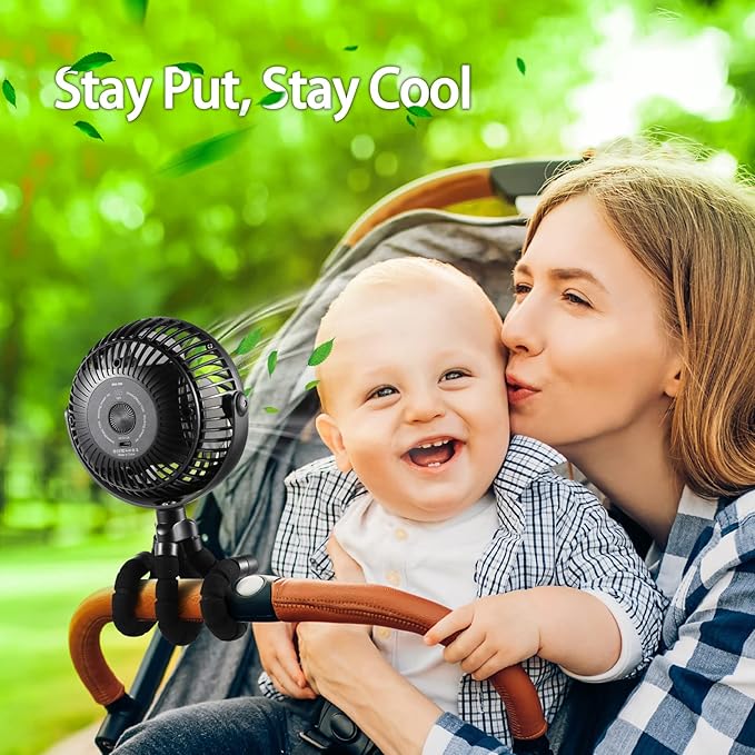 Portable Stroller Fan - 5000mAh Rechargeable Battery with Flexible Tripods, 360° Pivot, 20 Hrs Runing, Personal Fan for Cooling Outdoor Travel Beach Umbrella Wagon Crib Treadmill Car