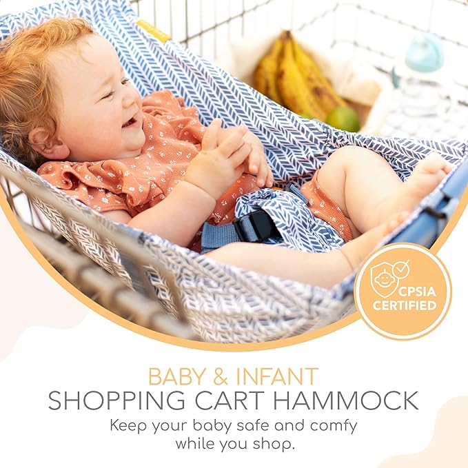 Shopping Cart Hammock – Infant Seat for Grocery Carts – Holds Car Seats Securely – Compatible with Select 4-Seater Wagons (20–24” Wide) – Supports Up to 50 lbs – Blue Little Arrow