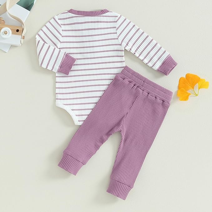 Newborn Baby Boy Girl Clothes Ribbed Knitted Long Sleeve Romper Pants Solid Cotton Infant Fall Winter Outfits 2Pcs