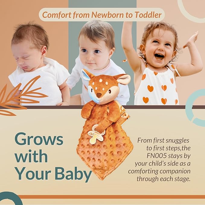 Baby Lovey Security Blanket Newborn - Plush Stuffed Animal with Pacifier Holder, Gender Neutral Baby Gift, Cozy Blanket for Boy & Girl Minky Dot