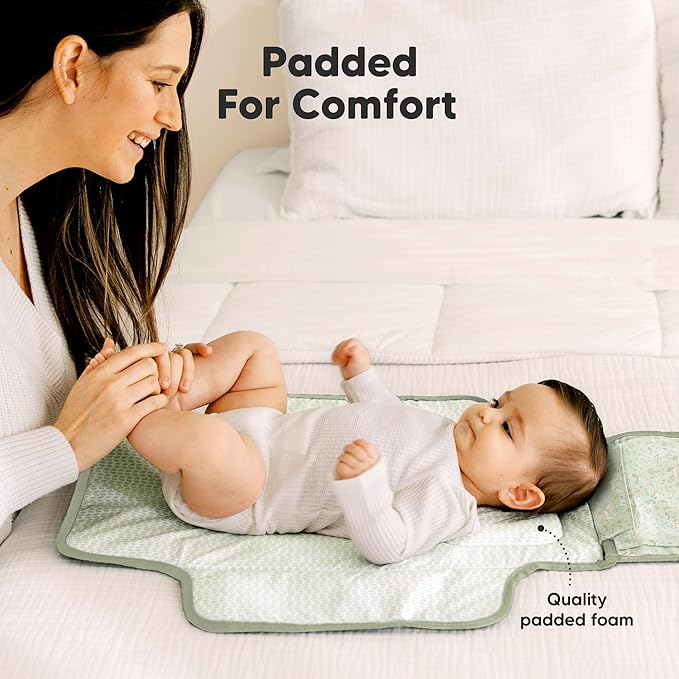 KeaBabies Portable Diaper Changing Pad - Large Waterproof Baby Changing Mat, Compact Travel Diaper Clutch, Functional Pockets Fit Newborn Essentials, Wipeable & Padded Baby Changer (Fox Vale)