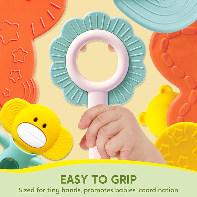SYNCFUN Baby Toys 0-6 Months, 10 Pack Baby Teething Toys, Infant Teether, Rattles Teethers for 0-3-6-12 Months, Newborn Boy Girl Gifts