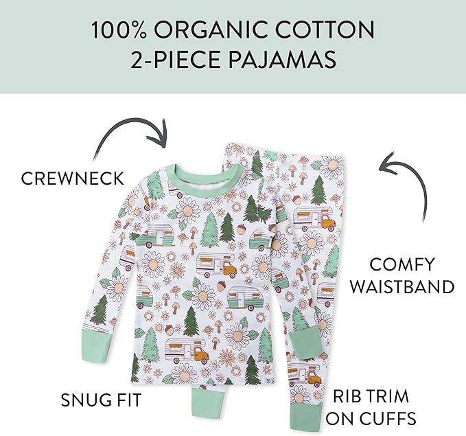 HonestBaby 2-Piece Pajamas Sleepwear Pjs 100% Organic Cotton for Baby, Toddler, Kids, Boy