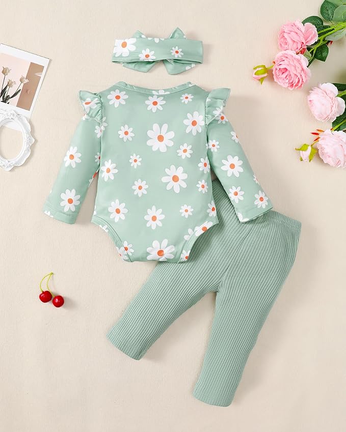 Renotemy Newborn Baby Girl Clothes Outfits Infant Romper Ruffle Floral Pants Cute Toddler Baby Girl Clothes Set