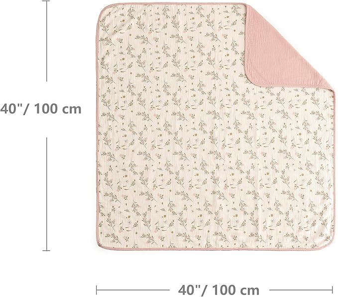 CREVENT 40''X40'' 100% Organic Cotton Muslin Baby Blanket for Newborns, Essential for Baby Shower Birthday Gift - Flower 100X100cm