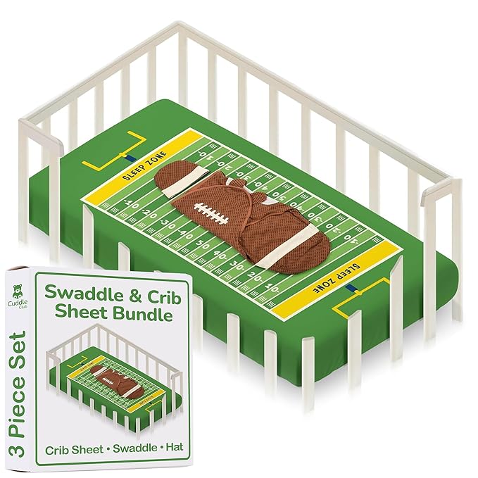 Cuddle Club Newborn Swaddle Gift Set – Includes Swaddle Blanket, Hat & Crib Sheet in Fun Styles – For Baby Boys & Girls