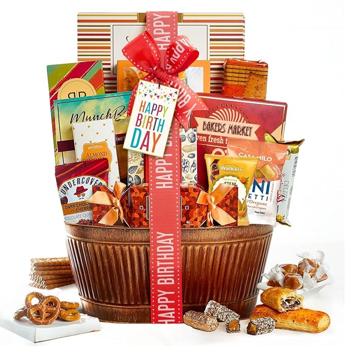 Birthday Gift Basket – Gourmet Snacks & Sweets Treat Box with Cookies for Him, Food Gifts for Women, Delicious Birthday Treats, Candy Surprise by Broadway Basketeers