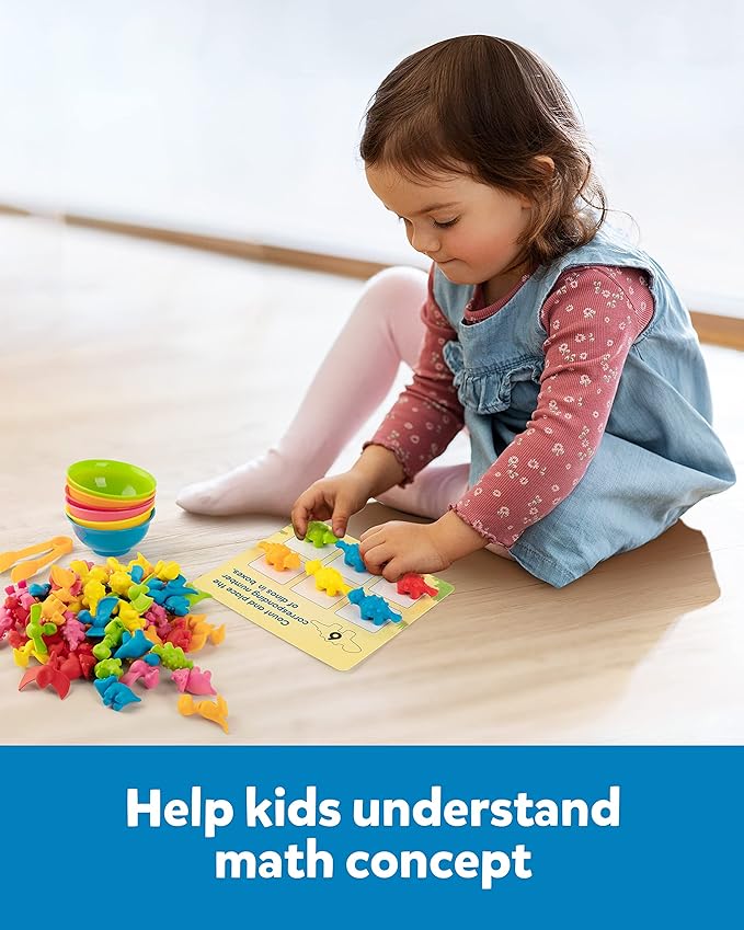 Coogam Counting Dinosaur Sorting Toy Set, Color Matching Classification Game, Montessori Fine Motor Skill Preschool Educational Montessori Learning Toys for 3 4 5 Years Old