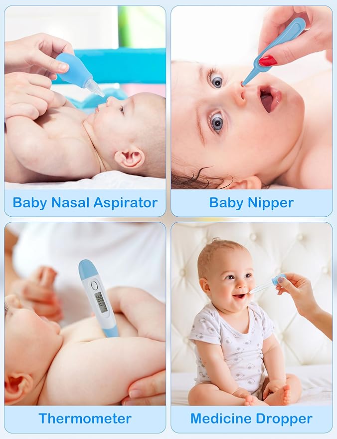 OTTOLIVES Baby Healthcare and Grooming Kit, 15 in 1 Baby Shower Gifts with Nail File, Hair Brush Comb, Toothbrush, Nasal Aspirator, Baby Essentials Kit for Newborn Infant Girls Boys (Blue)