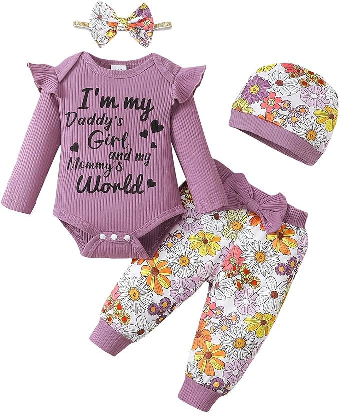 SUNNY PIGGY Baby Girl Clothes Newborn Outfits Infant Ruffle Romper 0-18M Fall Winter Flower Plaid Pants Clothing Set