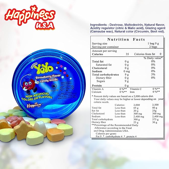 Happiness USA YoYo FIlled with Strawberry Hard Candy Pack of 12 | Novelty Toy & Individually Wrapped Candy Variety Pack | No Artificial Color or Flavor Prizes for Kids | Kosher Birthday Party Favors