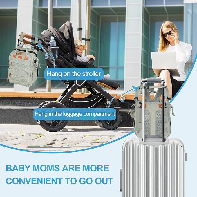 large diaper bag backpack，baby bag with changing station for Boys Girls，Multifunctional Diaper Bag，Mommy Bag With USB Charging Port（grey）