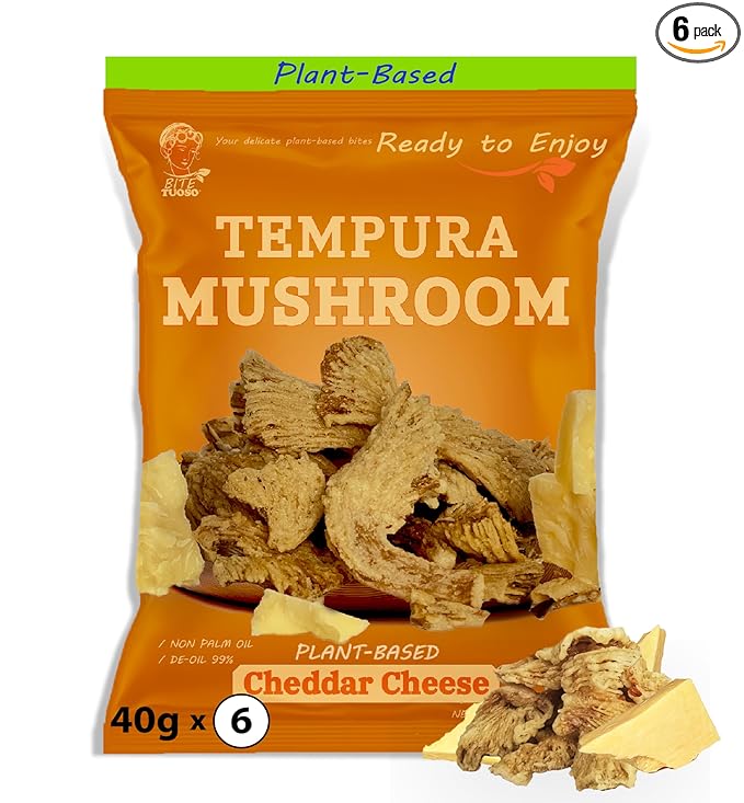 BITETUOSO Crunchy Oyster Mushroom Chips, On the Go, Savory Plant-Based Snack, Cheddar Cheese Flavor (Plant-Based), 1.41 oz (Pack of 6), Dairy Free, Vegan, Crispy Gourmet Snack, No MSG, Cheddar Cheese.