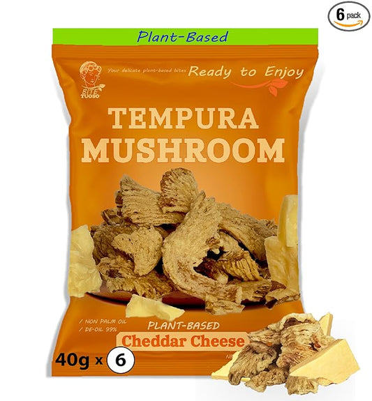 BITETUOSO Crunchy Oyster Mushroom Chips, On the Go, Savory Plant-Based Snack, Cheddar Cheese Flavor (Plant-Based), 1.41 oz (Pack of 6), Dairy Free, Vegan, Crispy Gourmet Snack, No MSG, Cheddar Cheese.