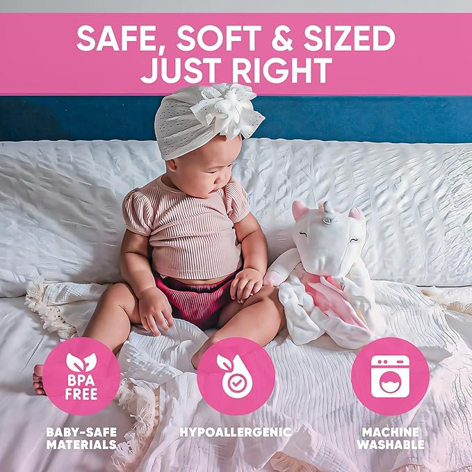 Love By Emi Baby Music Lovey Pink & White Unicorn, Baby Sleep Soother for Crib & Cuddle Bedtime, White Noise with Heartbeat & Lullaby, Plush Sound Toy, Stuffed Animal for Newborns, Infants & Toddlers