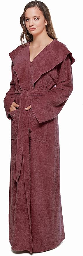 Arus Women's Princess Robe Ankle Long Hooded Lightweight Turkish Cotton Bathrobe