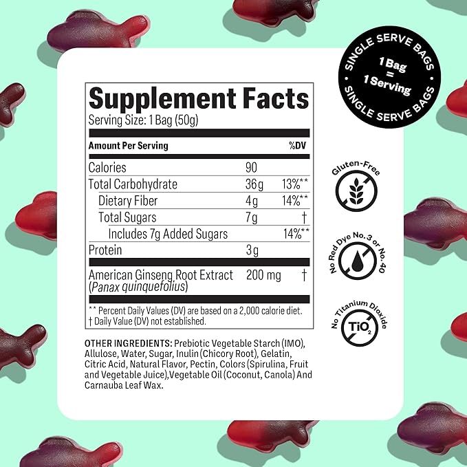 Tandy Focus Fish American Ginseng Gummies I Memory, Attention & Focus Gummies with Very Berry Punch Flavor I Gluten-Free Fast-Acting Dietary Brain Supplement Gummy I 6-Pack