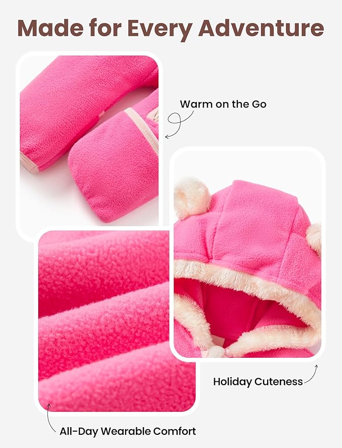 PATPAT Fleece Hooded Footed Romper Clothes, Soft Warm Footie Covers, Car Seat Friendly, Easy Zip, Cute Boy Girl