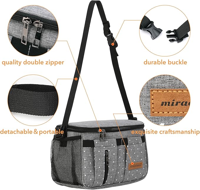 Miracle Baby Stroller Organizer Bag for Mom,Universal Stroller Storage Caddy Diaper Bag- Compatible with Most Stroller - Multifunctional Larg(Grey Star)