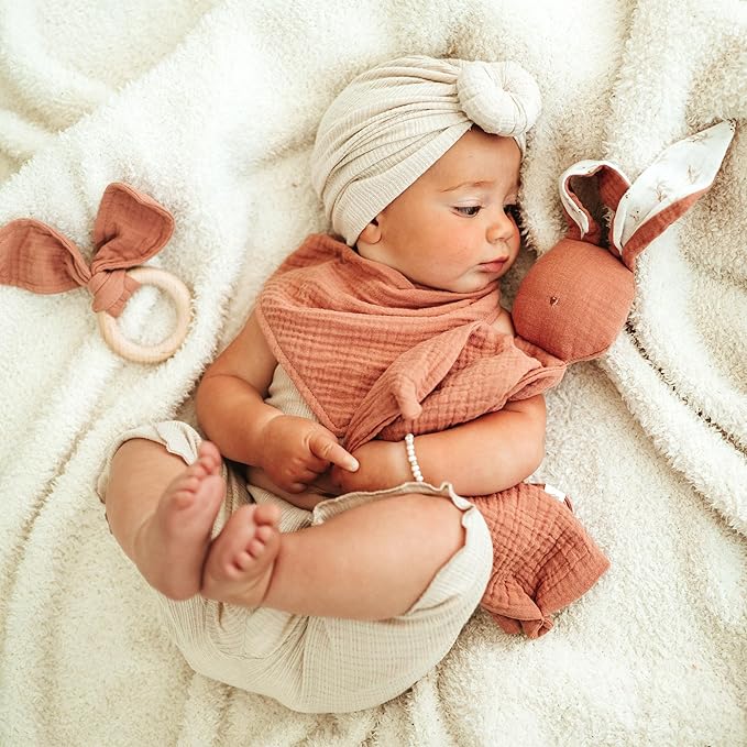 Mikito Organic Cotton Baby Muslin Lovey Bunny - Oeko-TEX & GOTS Certified - Security Blanket & Perfect Loveys for Babies - Unisex New Baby Gift for Ultimate Comfort & Peaceful Dreams