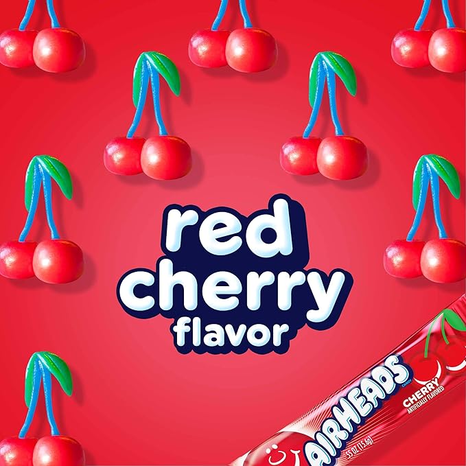 Airheads Halloween Trick or Treat Candy Full Size Bars, Cherry Flavor, Individually Wrapped Bulk Candy for Adults & Kids, Taffy, Non-Melting, Party (Pack of 36 Bars)