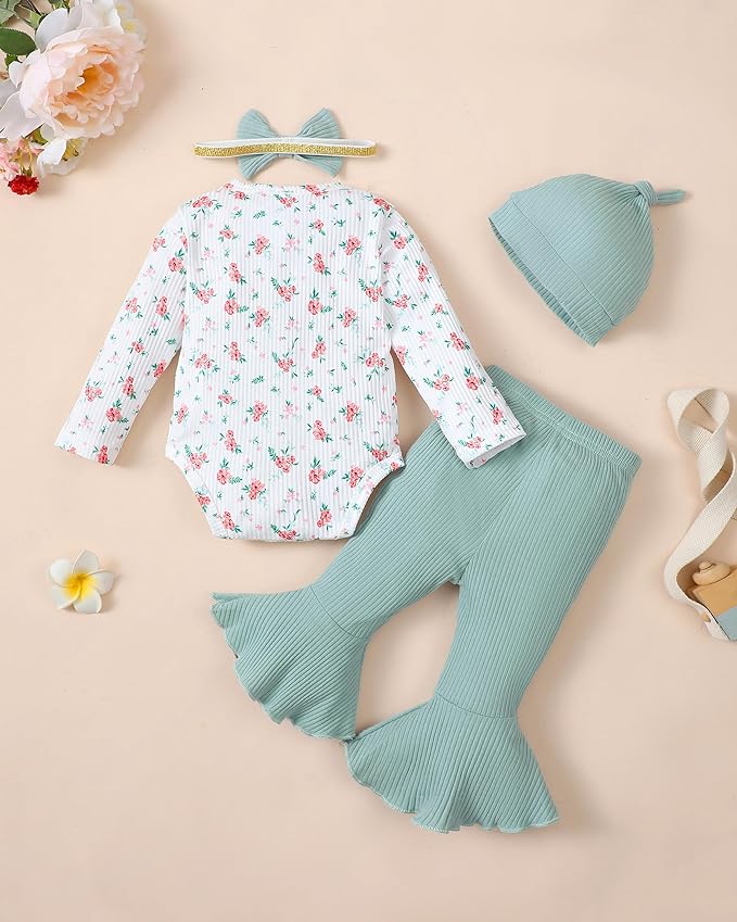 Renotemy Newborn Baby Girl Clothes Outfits Infant Romper Ruffle Floral Pants Cute Toddler Baby Girl Clothes Set
