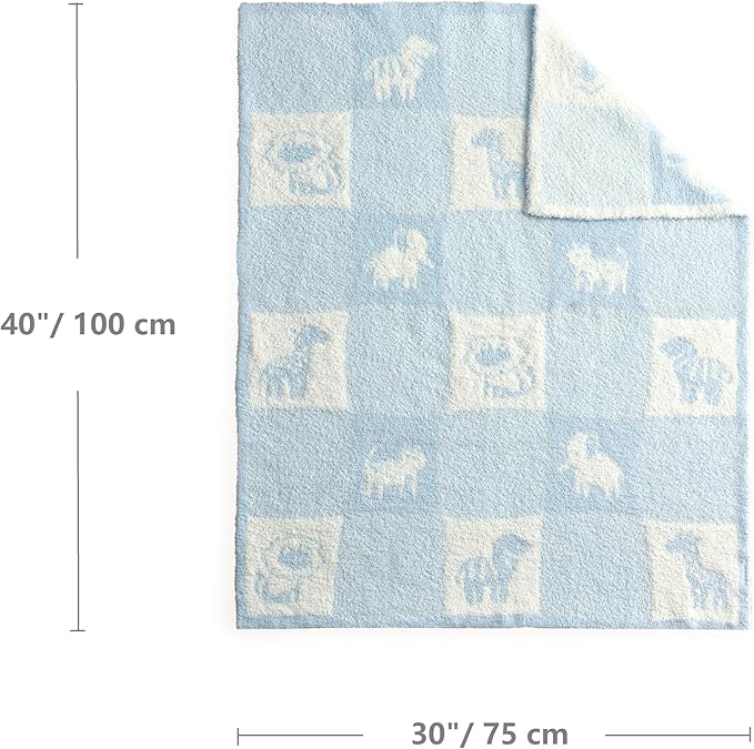 CREVENT 30"X40" Cozy Soft Warm Knitted Baby Blanket for Girls Boys, Newborn Essentials for Infant, Baby Shower Receiving Gift - Animal Blue 75X100cm