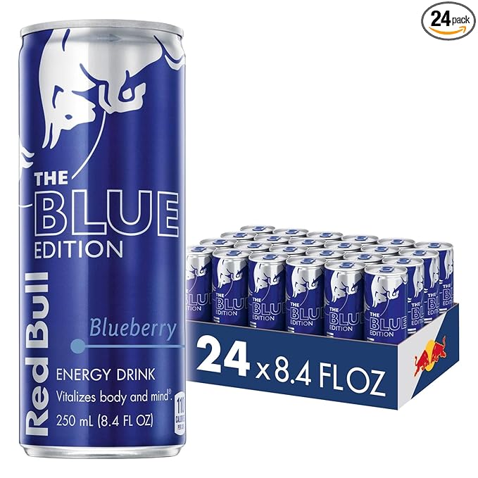 Red Bull Blue Edition Energy Drink, Blueberry, with 80mg Caffeine plus Taurine & B Vitamins, 8.4 Fl Oz, Pack of 24 Cans