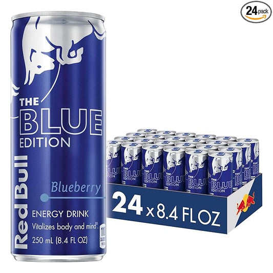 Red Bull Blue Edition Energy Drink, Blueberry, with 80mg Caffeine plus Taurine & B Vitamins, 8.4 Fl Oz, Pack of 24 Cans