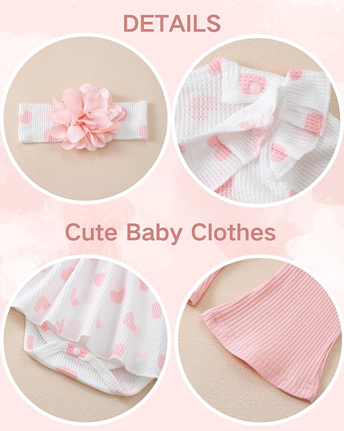 Renotemy Preemie Newborn Baby Girl Clothes Infant Romper Fall Winter Outfits Gifts for Girls Cute Bell Bottoms Pant Sets