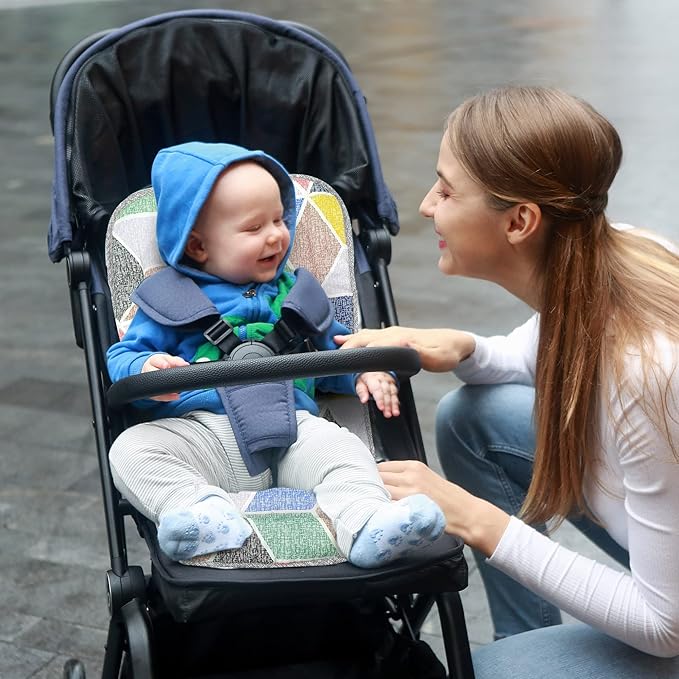 Stroller Seat Liner，100% Cotton Stroller Cushion，Universal Breathable and Soft Newborn Stroller pad, Toddler Seat Mat for Stroller, 34x78cm,1 Pack(Geometry + Grey)