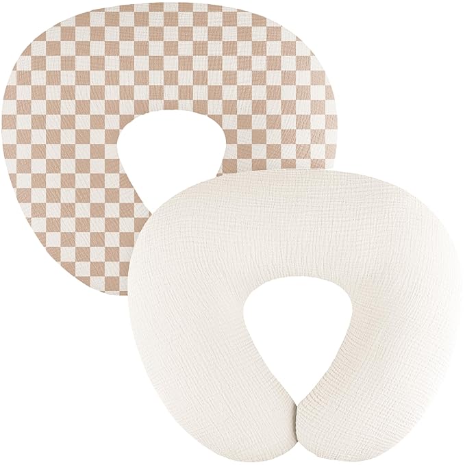 2-Pack Muslin Nursing Pillow Covers, Breathable 100% Cotton Breastfeeding Pillow Slipcovers for Standard Nursing Pillows, Soft Covers for Baby Girls and Boys with Zipper