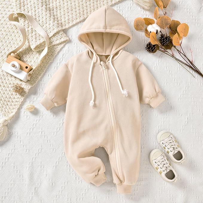 Unutiylo Unisex Baby Boys Girls Long Sleeve Infant Baby Zipper Hooded Jumpsuits Romper Loose Outfit Clothes
